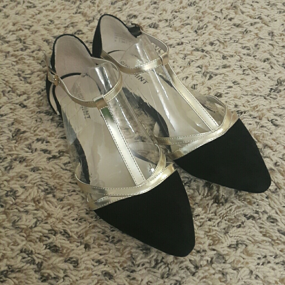 Black flats with gold stripe from Shoemint